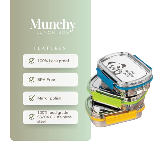 Image of PDDFALCON Stainless Steel Recta Munchy with Panda Print with 100% Leak-Proof, BIS Certified, Jindal Seal & Made in India Lunch Box - 875ml (Recta Munchy Green, 875ml)