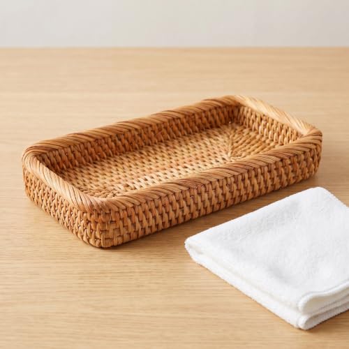 Bandeja de ratán para baño rectangular vintage PRETYZOOM ligera para tocador 7