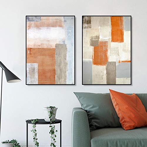 Toile peinture salon et chambre décoration murale image abstraite orange 50x70cm x2