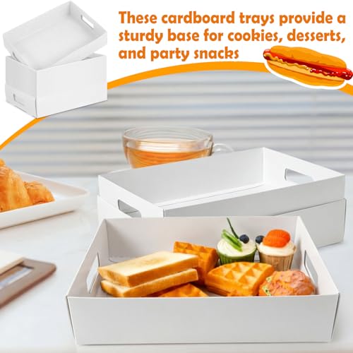 Image of LemonRoad 50 Pack Cardboard Disposable Food Trays, White, 13 inch X 9 inch X 3 inch