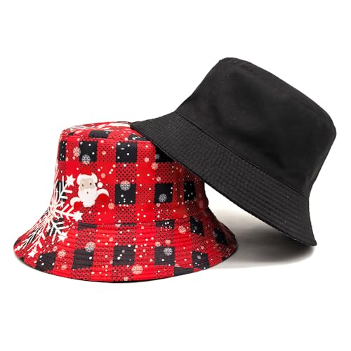 Image of Bucket Hat for Women Men,Travel Sun Beach Cap,Unisex Fishing Outdoor Boonie (Christmas Plaid)