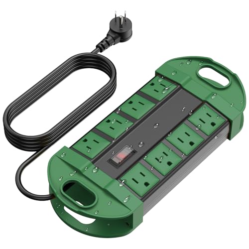 Image of CCCEI Outdoor Power Strip Weatherproof with 8 Plug, Waterproof Extension Cord with Multiple Outlets, Christmas Exterior Garden Yard Surge Protector 6FT, Green.