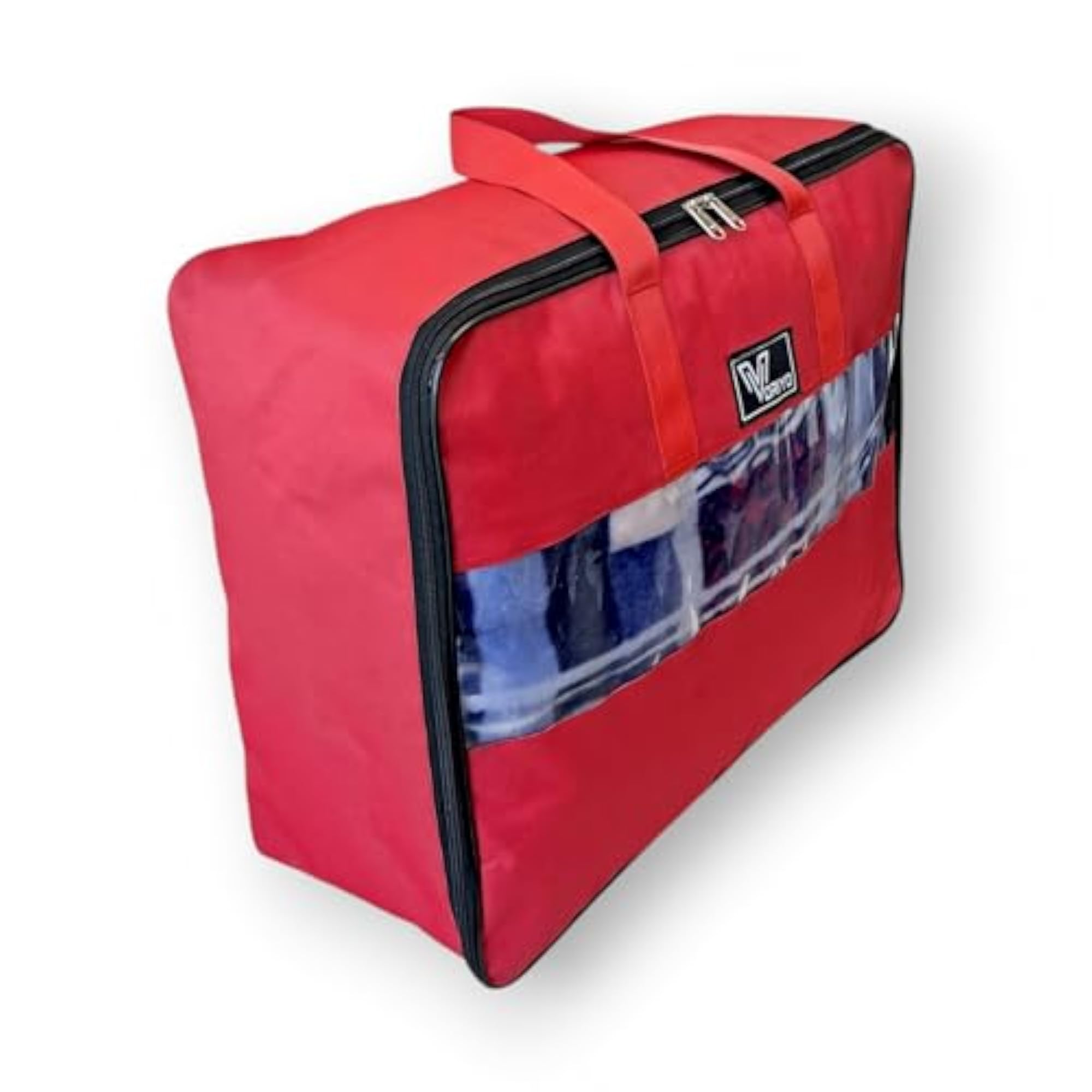 Foldable Red Duvet Cover Bag Organiser with Transparent Top