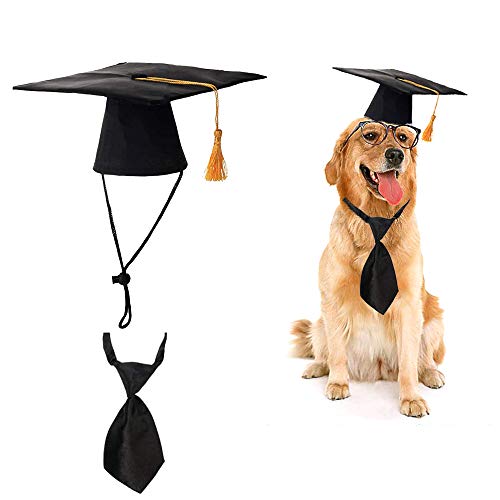 MASCARE Pet Graduation Caps with Yellow Tassel & Black Tie,Graduation Hat Party Costume