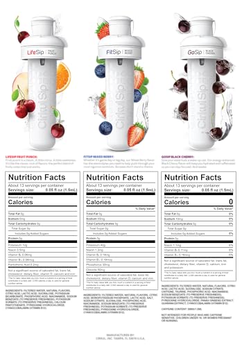 22 oz Plastic Water Bottle Starter Kit with Comfort Grip Lid & 3 Flavor Cartridges (Fruit Punch, Mixed Berry, Black Cherry) (Blue & Clear)