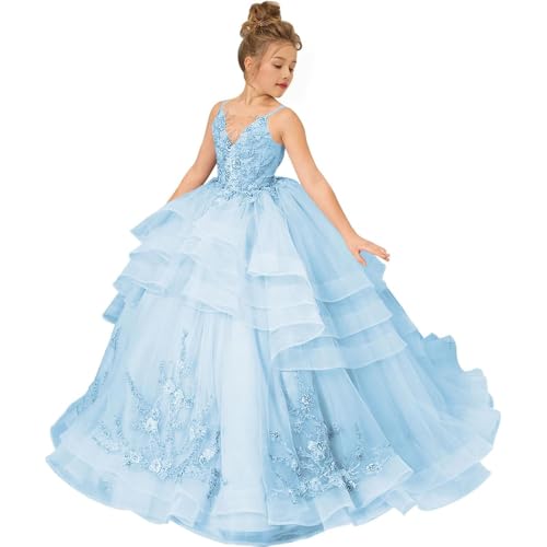 Flower Girls Dresses for Wedding Tulle Pageant Princess lace Appliques Girl Wedding Guest Dress4