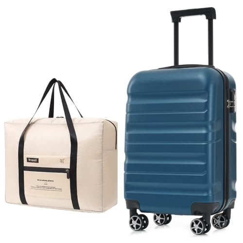 20Inch Hardshell ABS Carry-On Luggage Set with Spinner Wheels Lightweight Suitcase and Foldable Duffel Bag for Men Women Travel191 (20inch Inky Blue)2