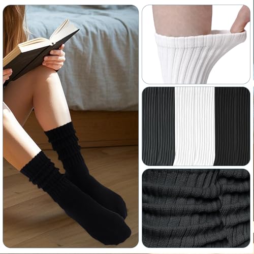 Women Crew Socks Slouch Scrunch Cotton Retro Striped Athletic Long Calf Socks Seamless Comfort Fall Winter 3 Pairs2