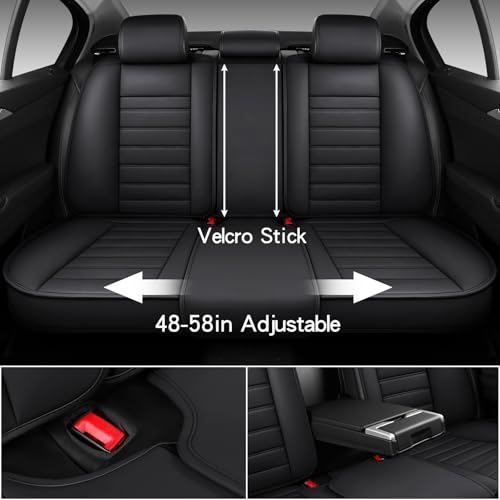 Image of MINGBRON Black Car Seat Cover with Lumbar Support, Car Seat Protector Waterproof, Nappa Leather Car Seat Cushion, Car Seat Covers Front Seats and Back Fit for Most Cars