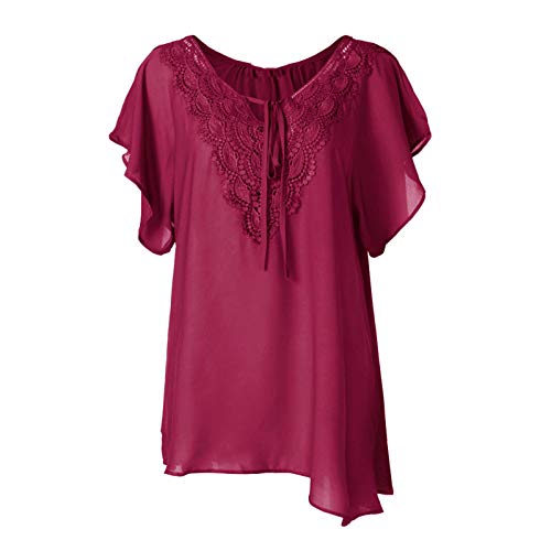 T-shirt surdimensionné dentelle et col V à lacets pour femme
