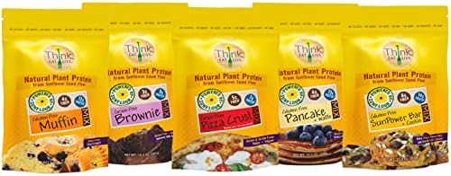 Think Eat Live SunFlour 5 Mix Super Sampler made with Sunflower Seed Flour for Baking - Low Carb, Gluten & Nut Free, Diabetic Friendly - Brownie, Pizza, Muffin, Pancake & Waffle, Energy Bar & Cookie