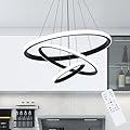 Dimmable Modern LED Chandelier, 3 Rings Black Pendant Light with Remote, 3000K-6500K Adjustable, 40W Ceiling Light for for Dining Room, Living Room, Foyer, Entryway, Kitchen Island, Bedroom