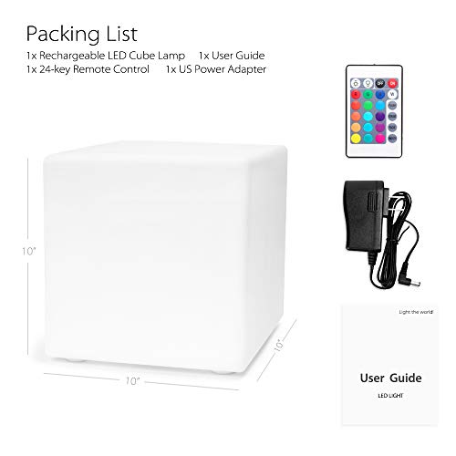 Mr.Go 10-inch 25cm Rechargeable Color Changing LED Light Up Cube, 16 RGB Colors, 5 Level Dimming, Fun Romantic Mood Lamp Night Light Super Sturdy & Lightweight Waterproof for Indoor Outdoor Use
