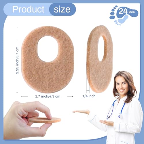 Image of 24Pcs Callus Pads，Soft Felt Callus Oval Shape Cushion Pads for Toes and Feet, Reduce Pain, Pressure and Friction from Shoes