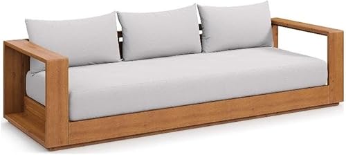 Pemberly Row Sofá de madera de acacia para patio al aire libre en gris claro natural