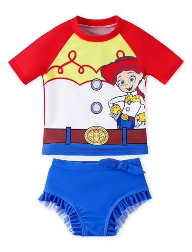 Disney Toy Story Jessie Little Girl Swimsuit 2 Piece Tankini Bathing Suit Rash Guard Swimwear Ruffle Toddler Red 4-5 Years