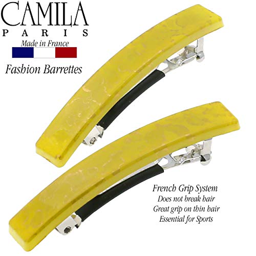 Camila Paris Cp3043 French Hair Barrette Clip For Girls, Set Of 2 Yellow Rubberized Metal Clasp Strong Hold Grip Hair Clips For Women, No Slip Durable Styling Girls Hair Accessories, Made In France #TOP3
