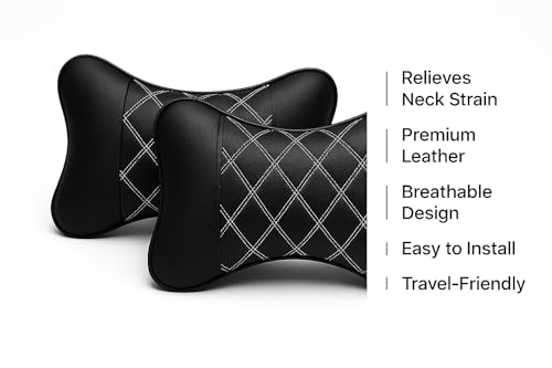 Image of Leather Soft car Neck Pillow for Travel, Travel Micro Fiber Rest Pillow /Cushion Set of Pillows Compatible with All Cars - Pack of 2 Pieces (White Leather)