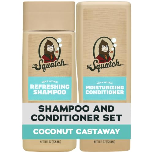 Dr. Squatch Mens Natural Shampoo and Conditioner Set Sulfate & Paraben Free Natural Shampoo and Conditioner for Men Scalp Nourishing Formula Coconut Castaway (11 fl oz 2-Pack)