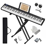 Longeye - Clavier de piano numérique compact à 88 touches pour débutants avec touches semi-lestées pleine taille, pédale de sustain, casque, étui de transport (88 touches avec support,