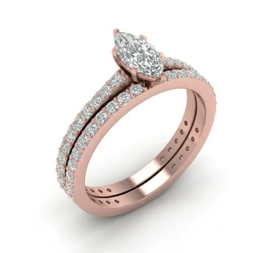 Image of 55Carat Choose Your Gemstone Marquise Shape 14k Rose Gold Plated Classic Delicate Diamond CZ Handmade Fashion Jewelry Party Wear Daily Wear Ornament Gifts for Wife Wedding Ring Sets : US Size 4 to 12