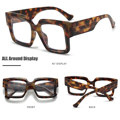 Image of Oversized Square Blue Light Glasses Women Men Thick Big Frame Computer Eyewear Non Prescription Eye Glasses