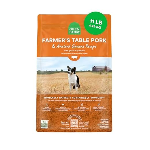 Open Farm, Ancient Grains Dry Dog Food, Protein-Rich & Nutrient Dense, 90% Animal Protein Mixed with Non-GMO Fruits, Veggies and Superfoods, Farmer's Table Pork Recipe, 11lb Bag