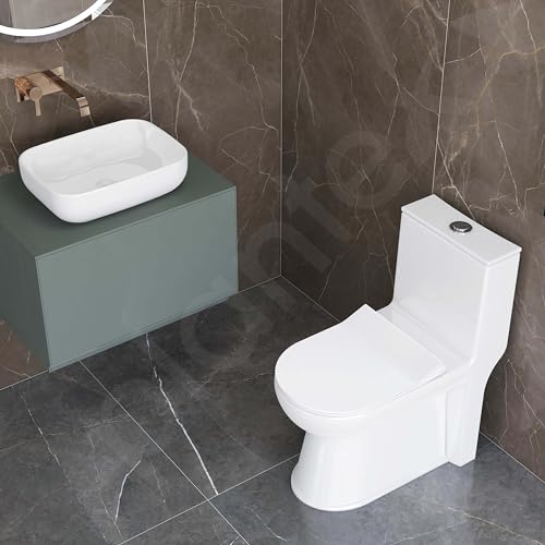 Image of Plantex Ceramic One Piece Western Toilet with Tabletop Wash Basin /Floor Mount Commode for Toilet /Wash Basin for Bathroom - S Trap (Combo,White)