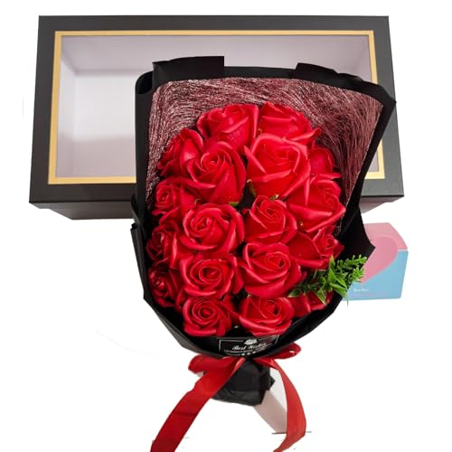 花 花束 ソープフラワー 誕生日 プレゼント 女性 母 HWSHOW ギフト ボックス 枯れない花 バラ 花 ローズ 石鹸 還暦 結婚記念日 就職 卒業 バレンタイン ホワイトデー 退職 お祝い 送別会 メッセージカード付き