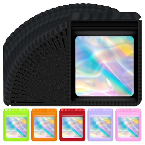 Jetmore 100 pcs Holographic Bags Mylar Resealable Bags for Small Business Sealable Packaging Bag for Candy Food Storage Sample Bracelet Product Freshie Supplies Gifts Smell Proof Bag 33 Inch Black