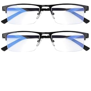 Blue Light Blocking Glasses, Lightweight Metal Half Frame Computer Reading/Gaming/TV/Phones Glasses,Filter UV Ray/Computer Glare with Spring Hinge Eyeglasses(2PCS Black)