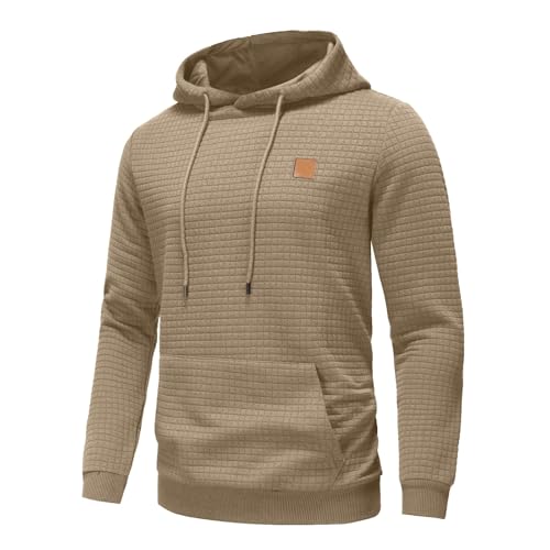 Mens Hooded Sweatshirt Plaid Jacquard Long Sleeve Lace-Up Hipster Hoodies Lightwieght Slim Fit Solid Plain Pullover2