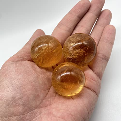 Yellow Calcite Crystal Sphere with Rainbows - Crystal Ball Quartz Sphere for Crystal Grid Healing Crystal Housewarming Gift Home Decor (30mm)