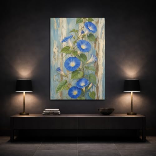 Tableau morning glory vintage bleu 40x60 décoration murale