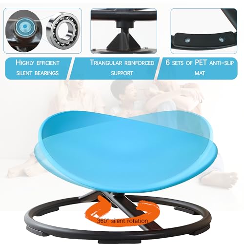 Kids Sensory Spinning Chair, Sit and Spin Toy, Autistic Childs Swivel Chair, Training Body Coordination, Metal Base Non-Slip Indoor and Outdoor Activity Toys (Blue)