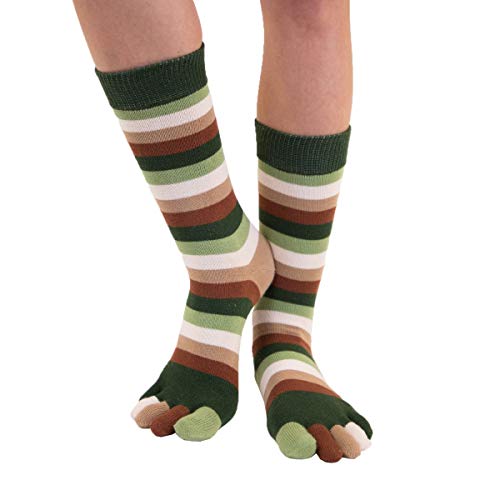 TOETOE - Essential High-Crew Stripy Cotton Toe Socks (Earth, 4.5-11.5)2