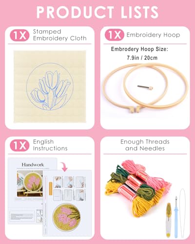 Image of TINDTOP Punch Needle Embroidery Kits, Tulip Punch Needle Kits for Adults Beginner, Tool with Punch Needle Fabric, Hoops, Yarns and Sewing Needles