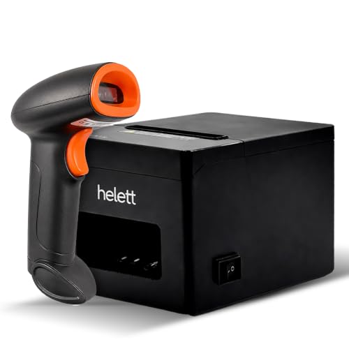 Image of helett BillQuick Lite 80mm Thermal Receipt Printer + HT20 Wireless 2D Barcode Scanner | 250mm /s POS Printer | USB + 2.4GHz | Shops, Retail & Restaurants