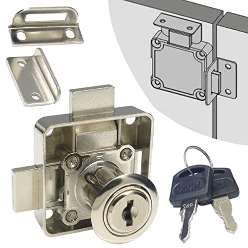 Cerradura de puerta doble para gabinete, cerradura de seguridad con llave igual, cerradura de puerta de doble pestillo [montada en la puerta lateral derecha]. Para paneles de puerta (3/12.7 cm-/15 mm