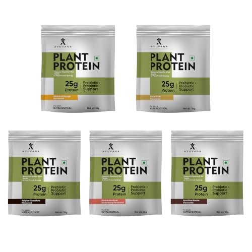 Image of Plant Protein Powder - Assorted Flavours | Plant-Based Protein Supplement for Muscle Recovery, Endurance & Stamina Support | 25g Protein per Serving | - Pack of 5