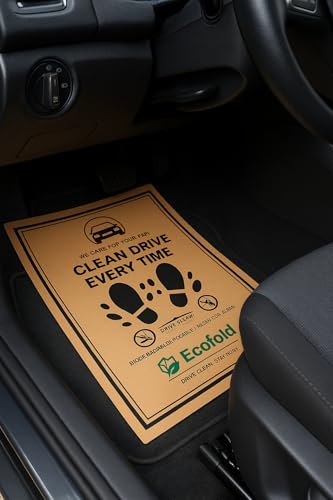 Image of Ecofold Disposable & Eco-Friendly Car Floor Paper Mat | Universal Car Floor Mat for All Cars, Trucks & SUV | Pack of 50 Pieces | 43 x 47 cm | Golden Brown