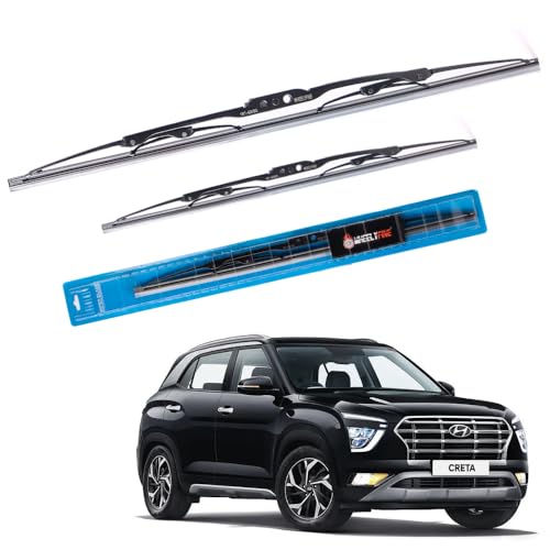 Image of Windshield Car Wiper Blades Metal Frame Water Repellant Cleaning Wiper Blades Refills Best for Hyundai Creta (2021 Onwards) Dr 24 inch /Pa 18 inch