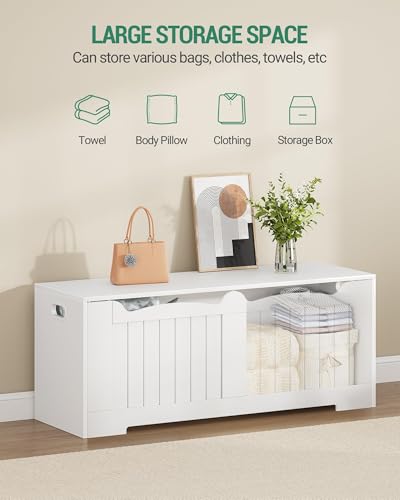 Image of Hzuaneri 47.2 inch Storage Chest, Extra Large Storage Bench Trunk with 2 Hinges, Wooden Box, Lift-Top Chest Organizer, Shoe Bench for Entryway, Bedroom, Living Room, White SB28603X