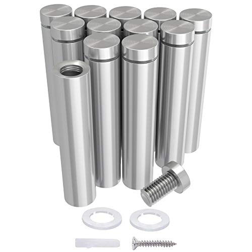 LuckIn 12 Pack Sign Standoff Screws 5/8 x 3 1/4 inch, Acrylic Standoff Mounting Hardware, Stainless Steel Standoffs for Glass Panel, Plexiglass Picture