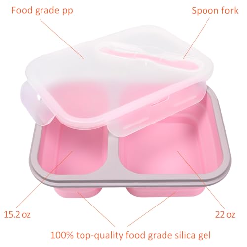 FUSMYE 2 Pack Collapsible Silicone Bento Lunch Boxes With Lids,2 Compartments, Divided Lunch Food Storage Containers, 37.2 oz, Safe in Microwave, Dishwasher and Freezer, BPA Free by FUSMYE - Image 3