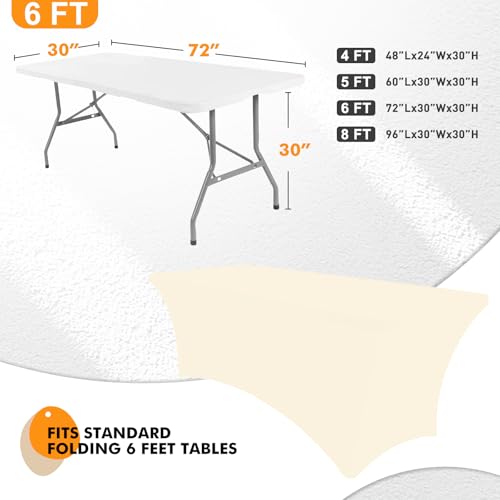 Image of SEPARO 2 Pack 6 Ft Beige Spandex Table Cover Fitted Rectangular Tablecloth Stretchable Fabric Table Cloth 6 ft Wrinkle-Free for Party Tradeshows Banquet Weddings Cocktail