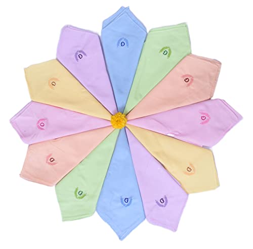 Image of ANTONIA Personalized Cotton Women's Handkerchiefs with Embroidered Initials, Assorted Colours (33 cm x 33 cm)