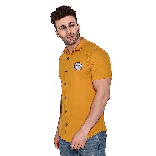 Image of Geum Men's Casual Shirt with Graphic Print | Short Sleeve Button-Down Shirt for Casual & Streetwear Look | Cotton Blend Slim Fit Shirt