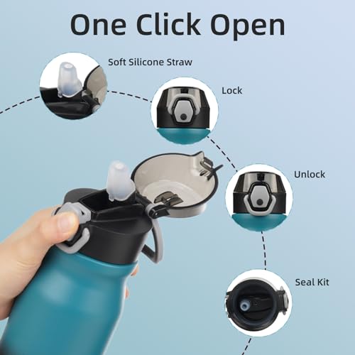 Image of BJPKPK 25 oz Insulated Water Bottle, Straw, Handle, Stainless Steel Flask | Leak Proof Locking Lid, Thermal, Double Wall Vacuum, Keeps Hot /Cold, Dishwasher Safe, Travel & Sports, Indigo Black