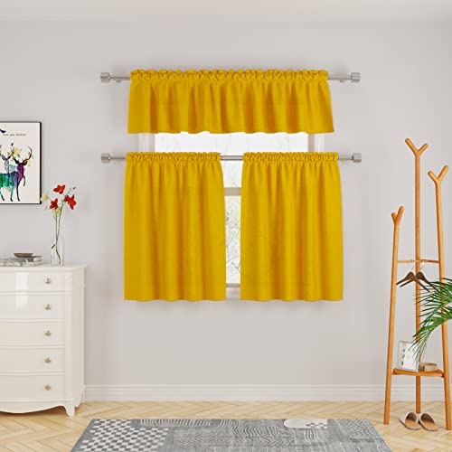 Upopo Yellow Kitchen Tier Curtains Linen Textured 30 Inch Length Privacy Cafe Curtains Short Bathroom Small Basement Half Window Curtain 2 Panels Rod Pocket #TOP5